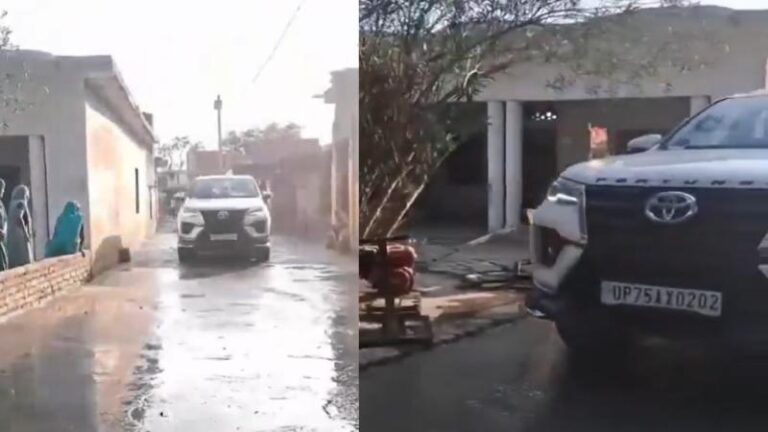 ‘जिस गाड़ी पर सपा का झंडा, उसमें बैठा है एक गुंडा’, नई बन रही सड़क पर फॉर्च्यूनर दौड़ाने वाले SP नेता पर BJP का हमला